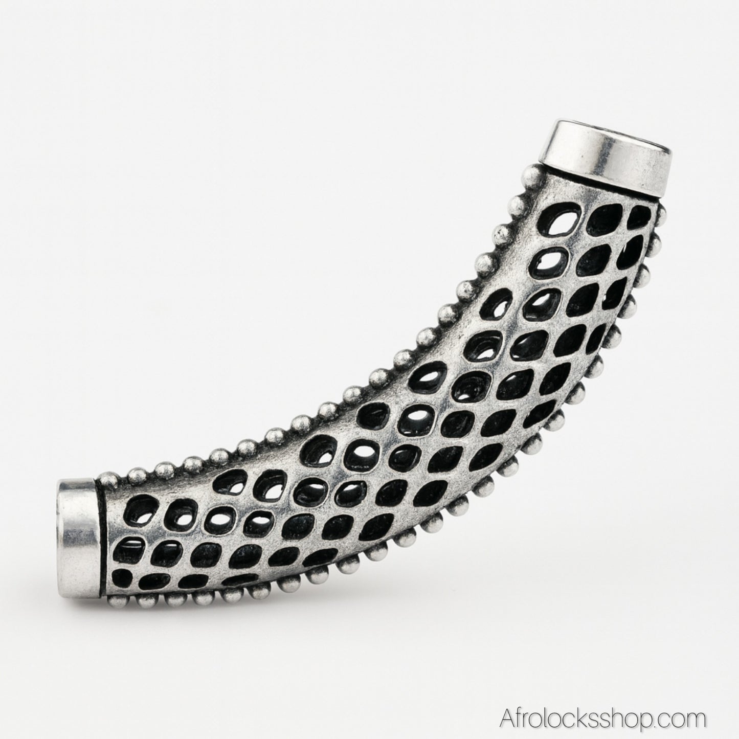 Perle de locks courbée 6,5 cm (trou 7 mm) – Finition argent vieilli