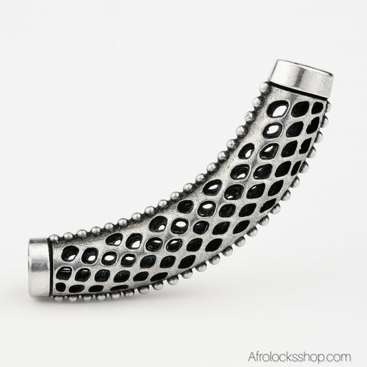 Perle de locks courbée 6,5 cm (trou 7 mm) – Finition argent vieilli