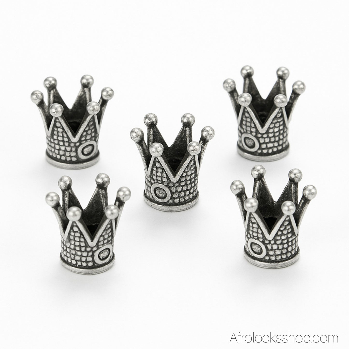 Perles couronne pour locks – lot de 5 en zinc doré ou argenté (trou 5 mm)