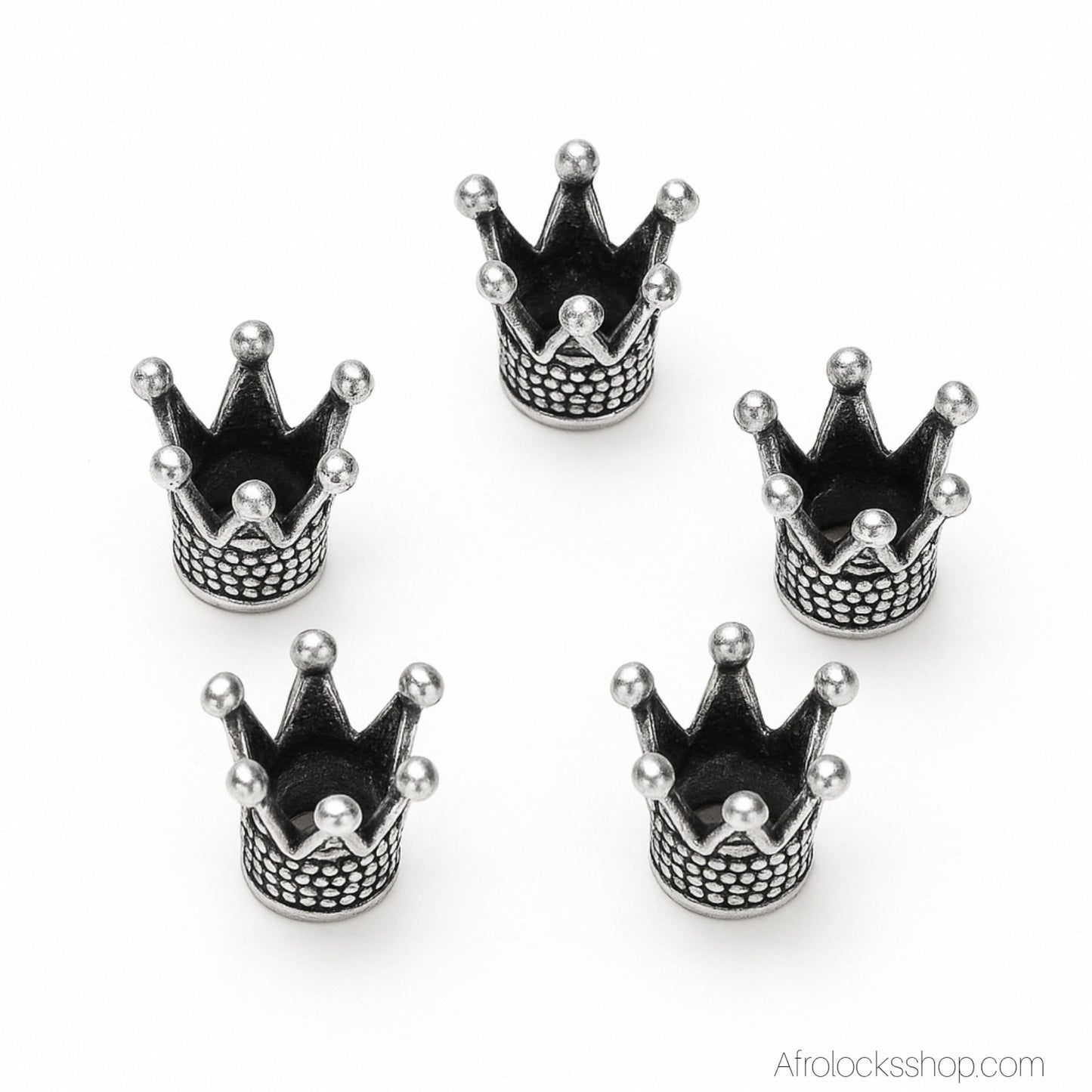 Perles couronne pour locks – lot de 5 en zinc doré ou argenté (trou 5 mm)
