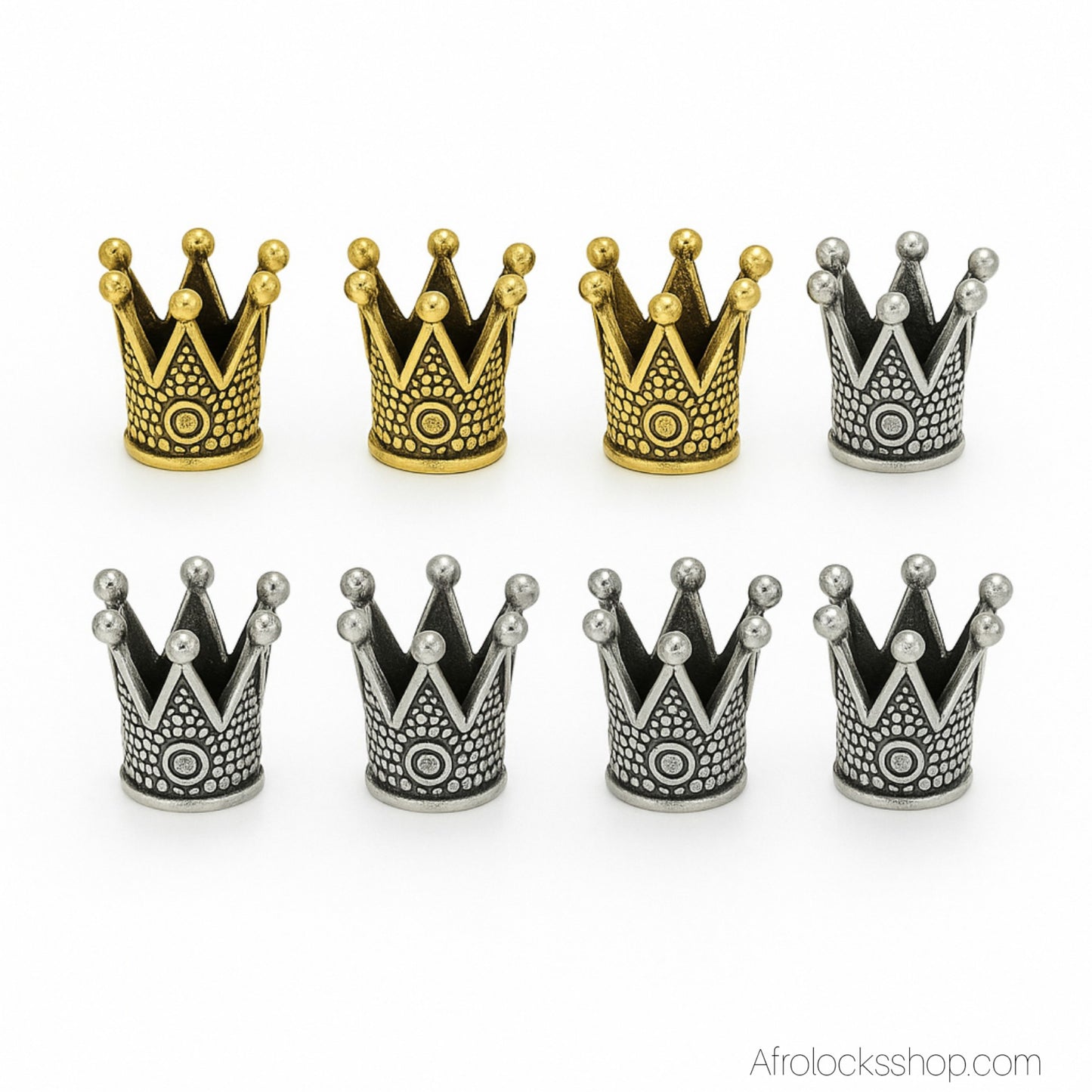 Perles couronne pour locks – lot de 5 en zinc doré ou argenté (trou 5 mm)