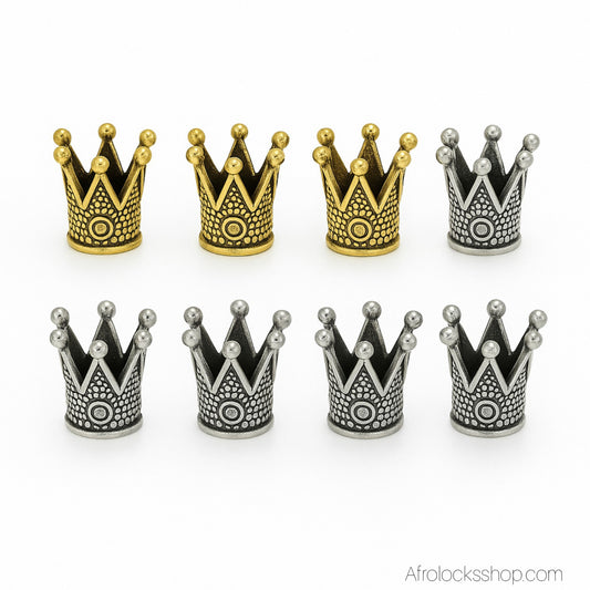 Perles couronne pour locks – lot de 5 en zinc doré ou argenté (trou 5 mm)