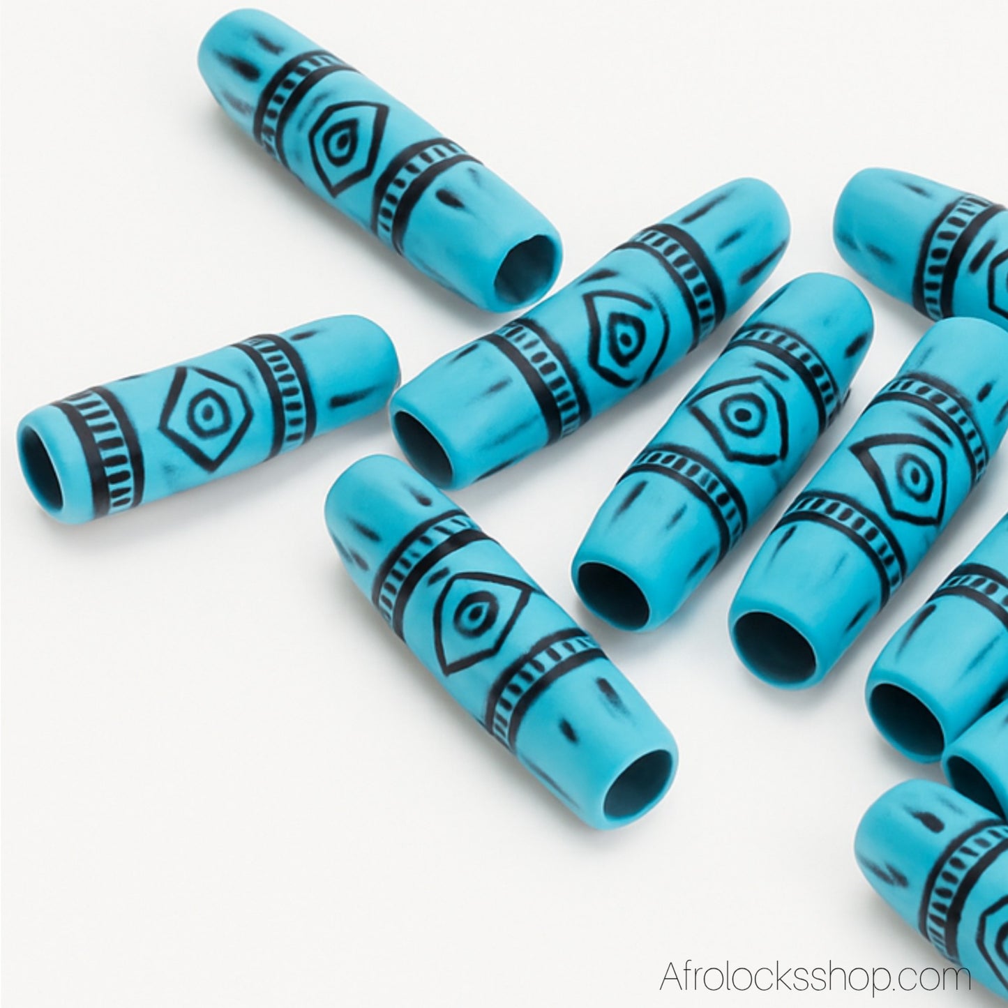 Perles longues bleues pour locks, tresses & barbe – lot de 10 (3,5 cm, trou 4 mm)