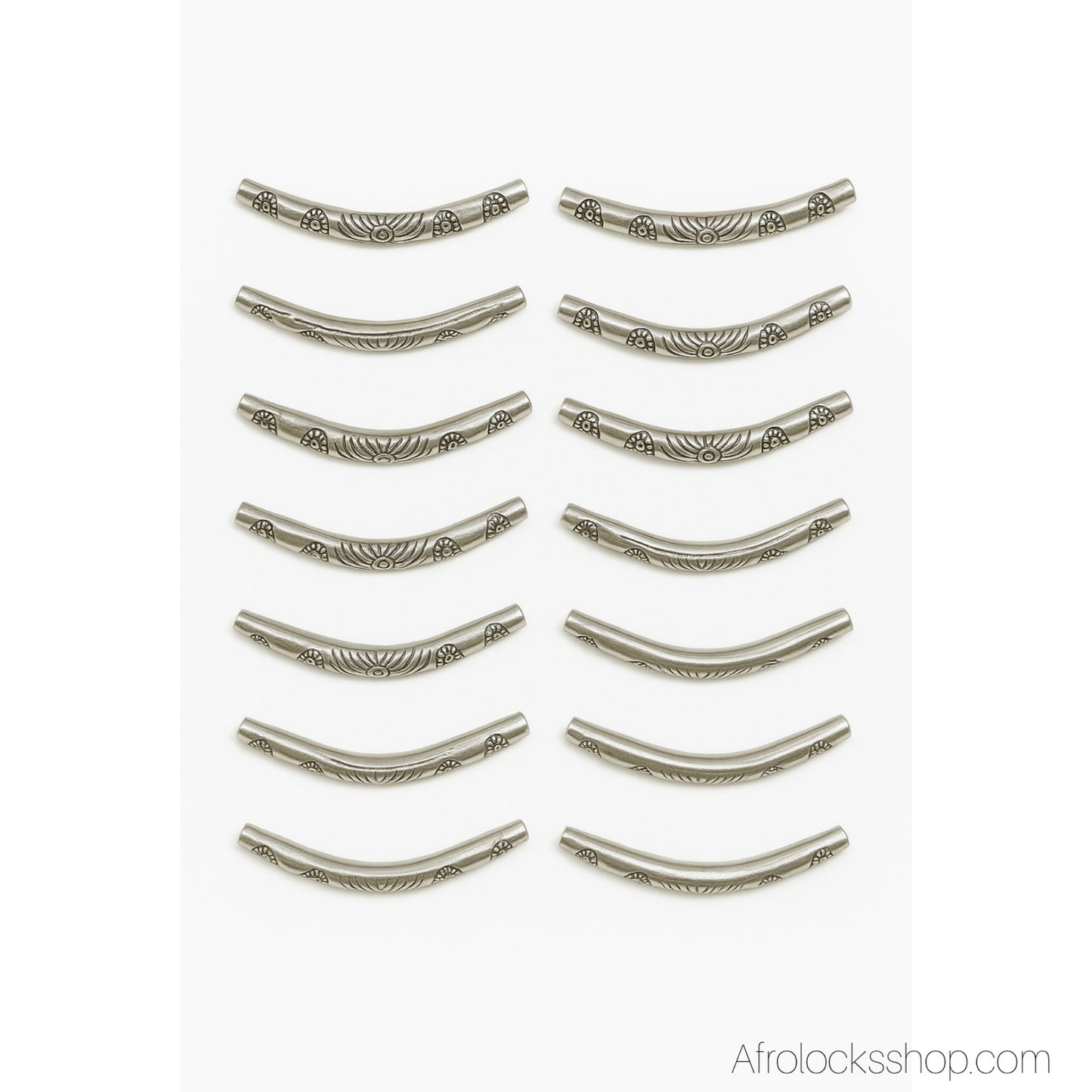 Perles courbées pour Sisterlocks – Lot de 15 tubes zinc argenté 3 cm (trou 2 mm)