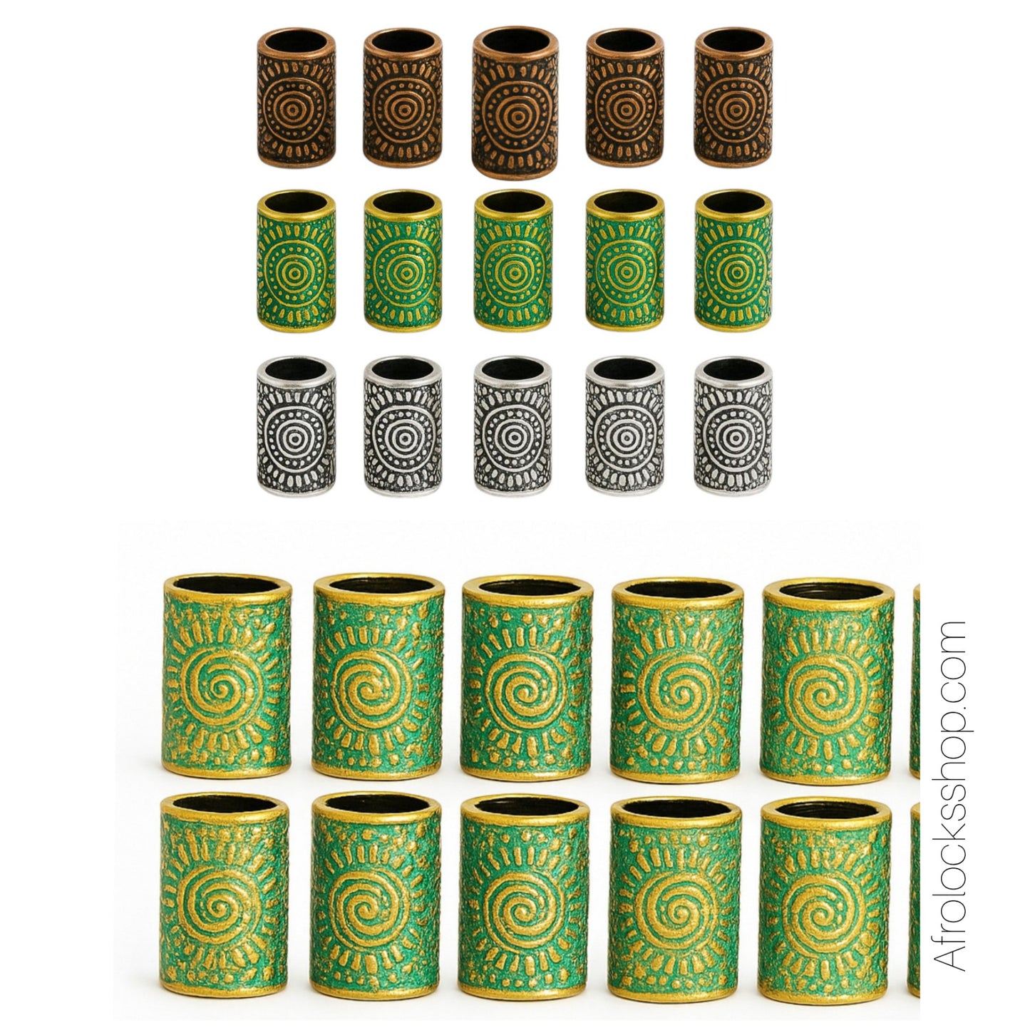 Perles microlocks tribales – lot vert ou mix 3 couleurs (trou 5 mm)