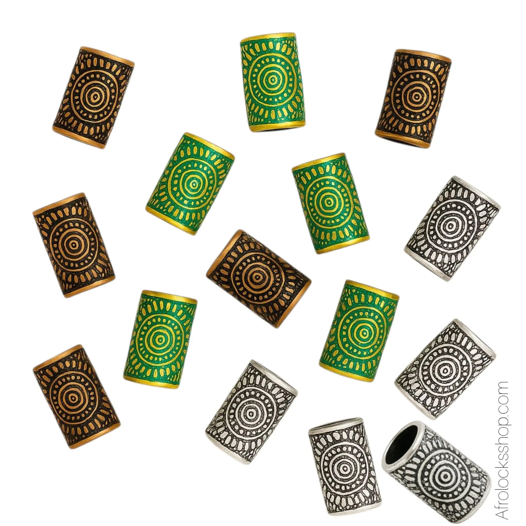 Perles_microlocks_tribales_metal_vert_bronze_2 - Afro Locks Shop