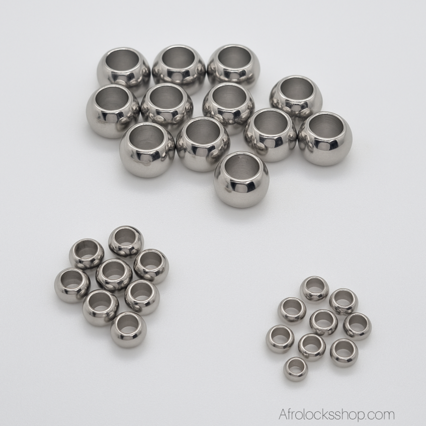 Perles spéciales microlocks & sisterlocks – inox (lot de 20) – 5 tailles de trou – argent/or/or rose – or PVD sur 2 & 3 mm