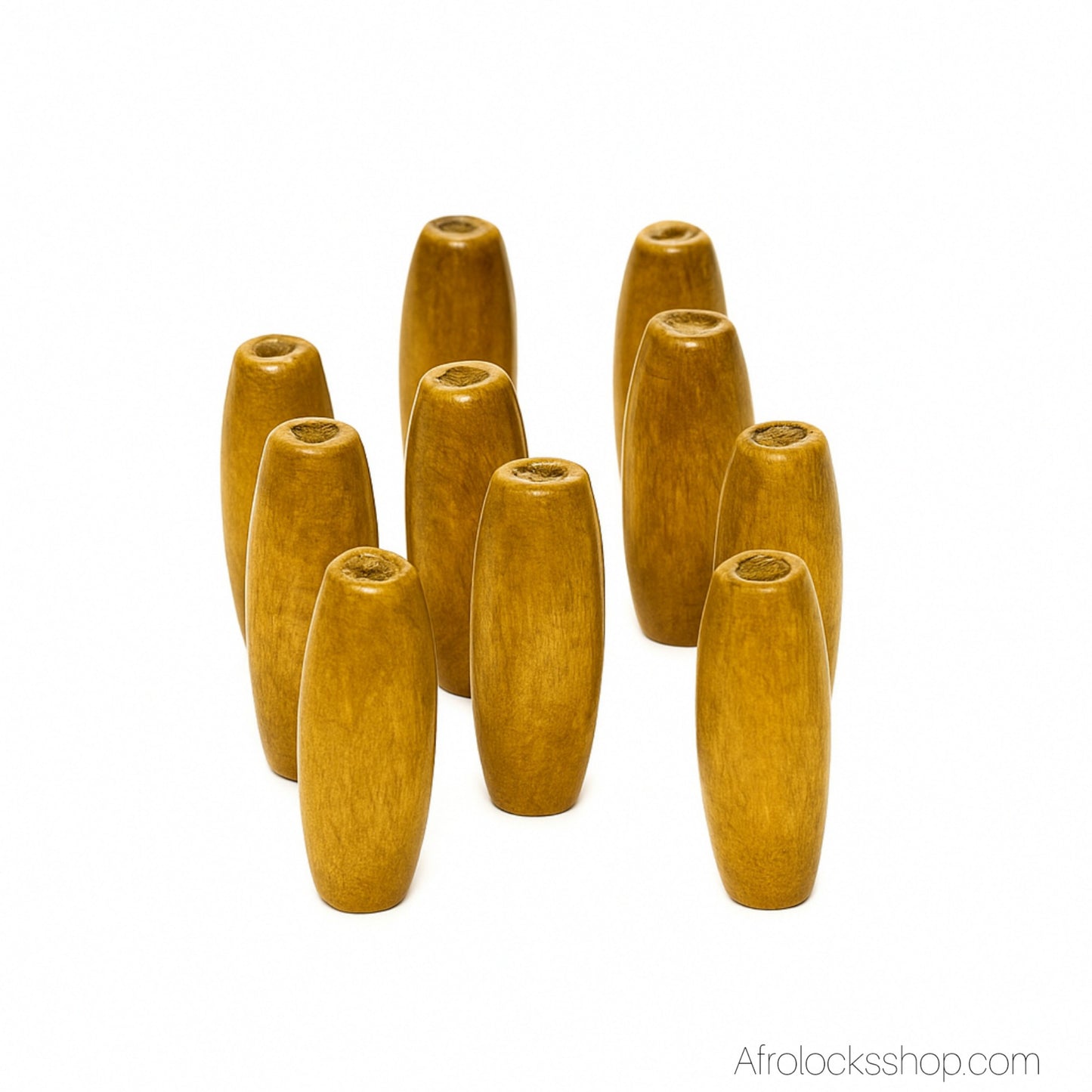 Perles longues en bois – Lot de 10 (22 mm, trou 2 mm) • Spécial Sisterlocks & locks fines