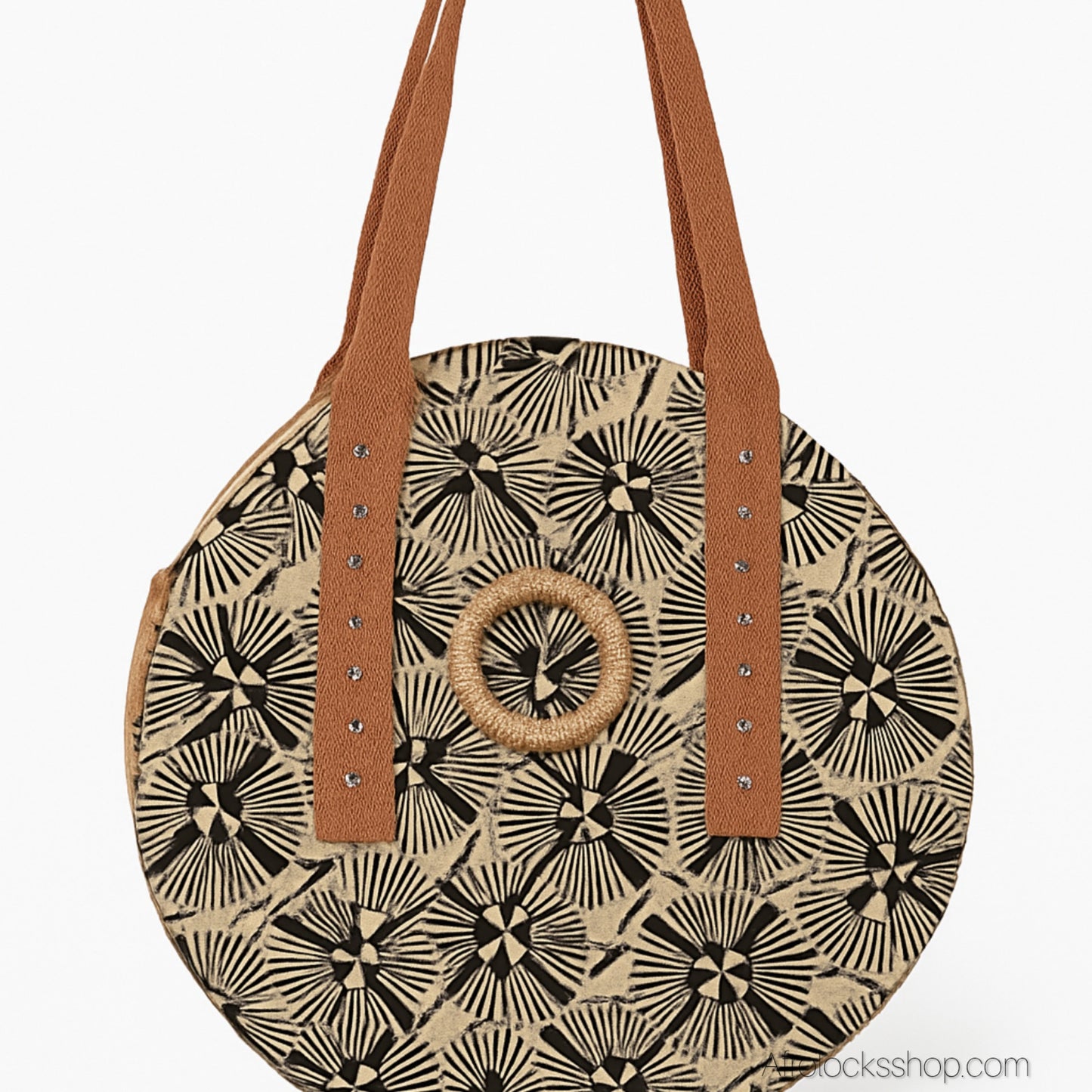 Sac rond en wax – pièce unique 40 cm, poche intérieure & bouton-pression (fait main en France)