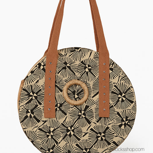 Sac rond en wax – pièce unique 40 cm, poche intérieure & bouton-pression (fait main en France)