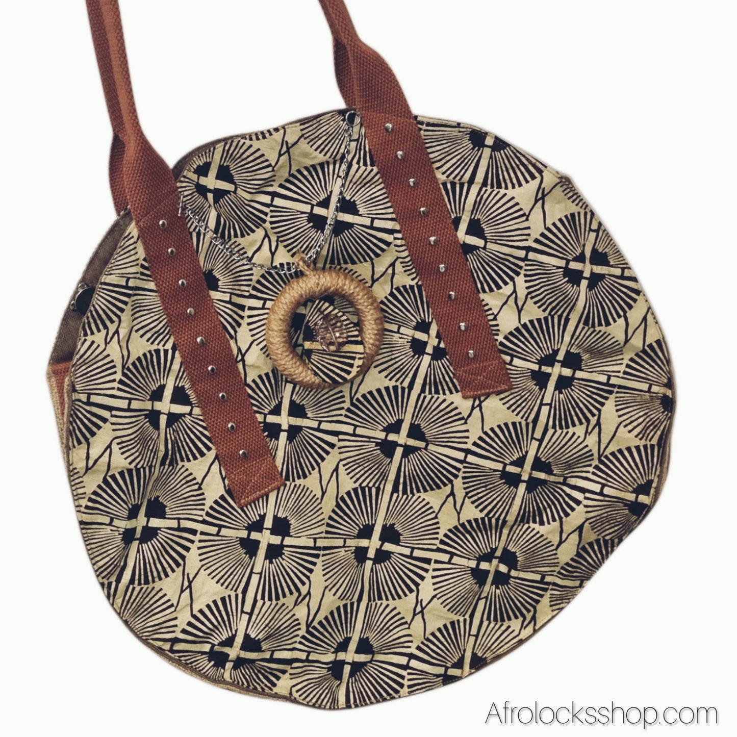 Sac rond en wax – pièce unique 40 cm, poche intérieure & bouton-pression (fait main en France)