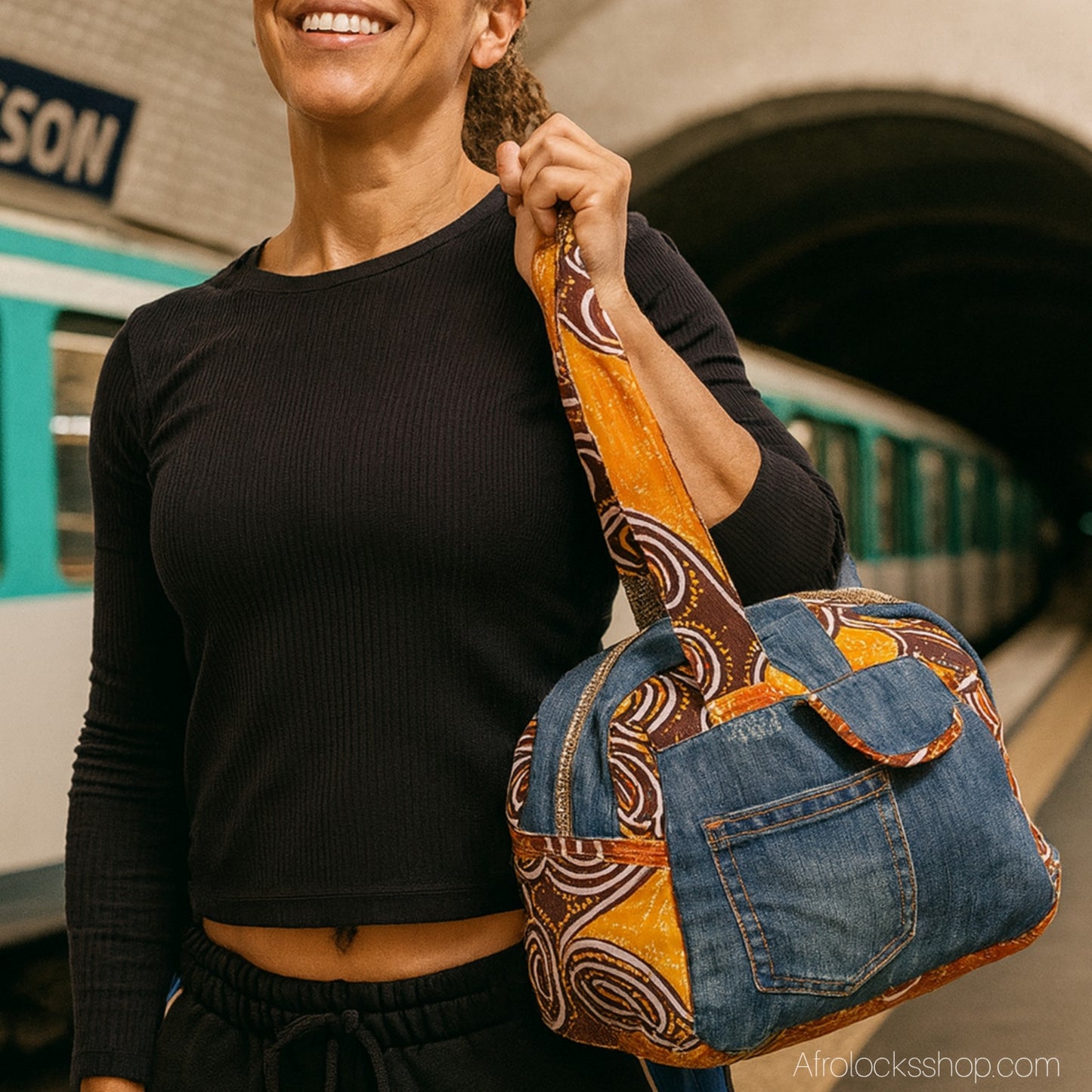 Sac week-end en jean & wax – fait main – 40×25×15 cm 🧵♻️