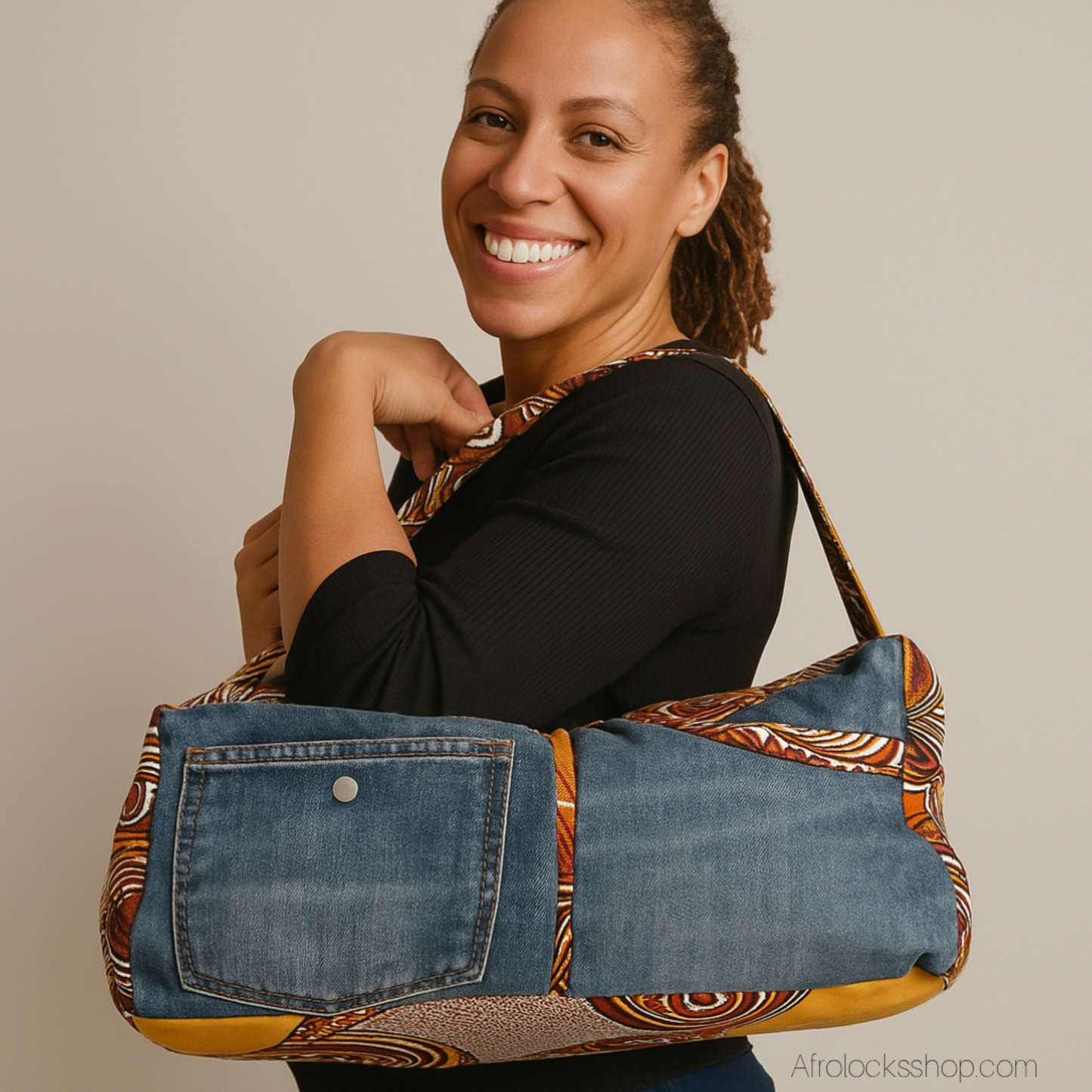 Sac week-end en jean & wax – fait main – 40×25×15 cm 🧵♻️