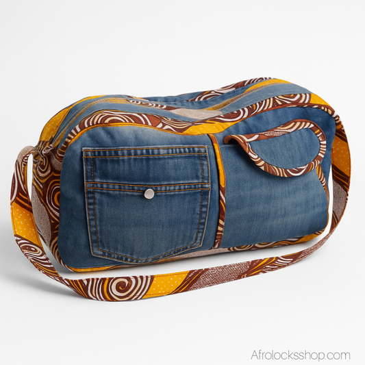 Sac week-end en jean & wax – fait main – 40×25×15 cm 🧵♻️