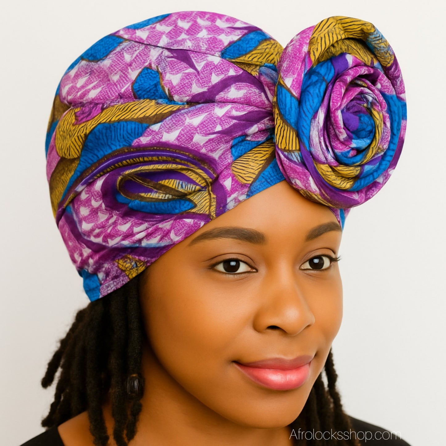 Turban fleur - satin imprimé wax – taille unique (9 coloris)