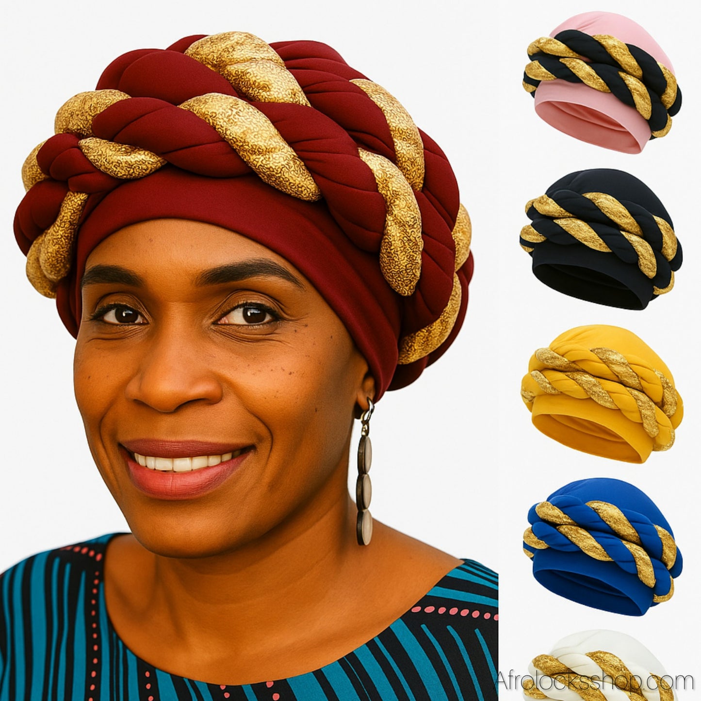 Turban africain torsadé doré – 7 coloris - Chapeau femme prêt-à-porter