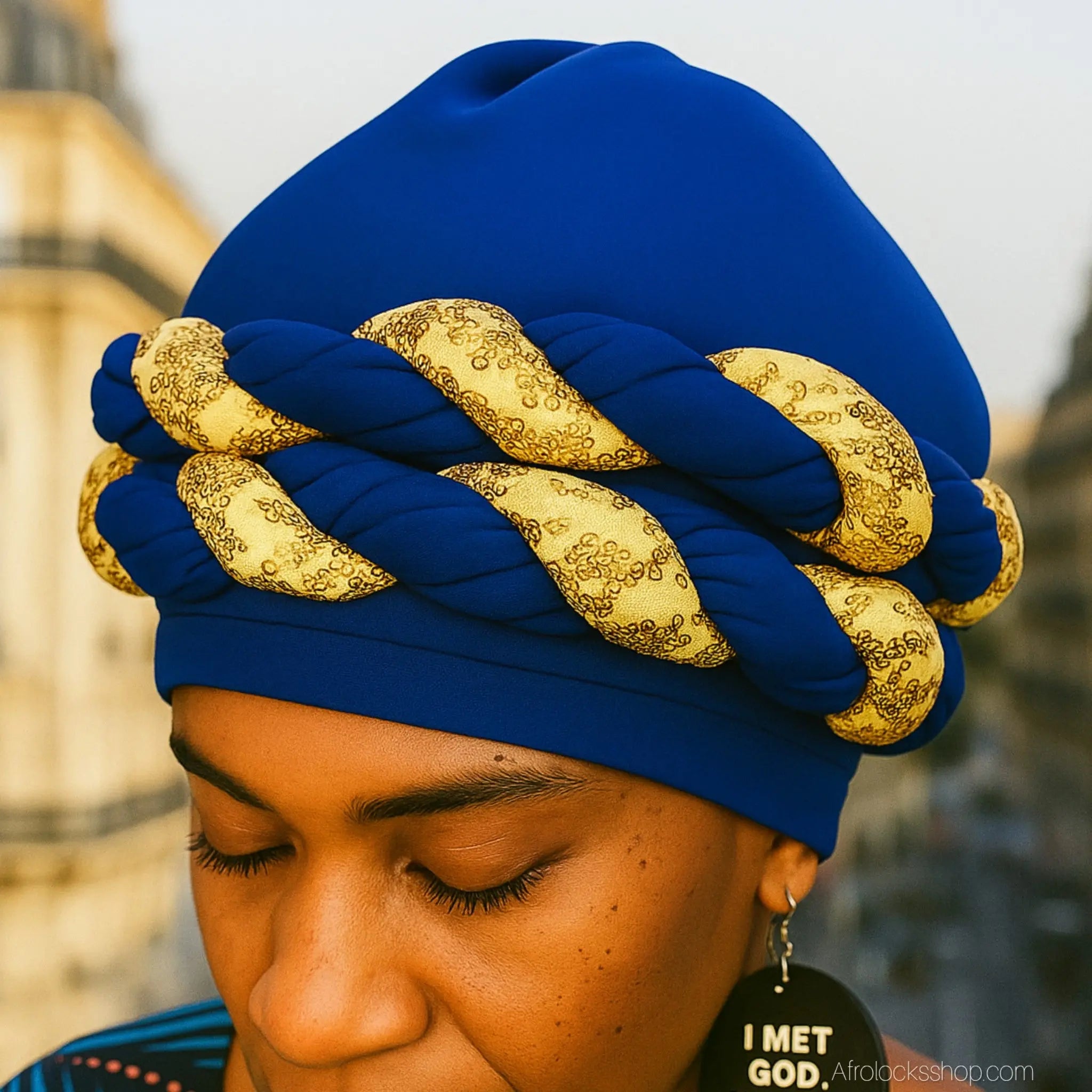 Turban_torsade_africain_pret_a_porter_bleu - Afro Locks Shop