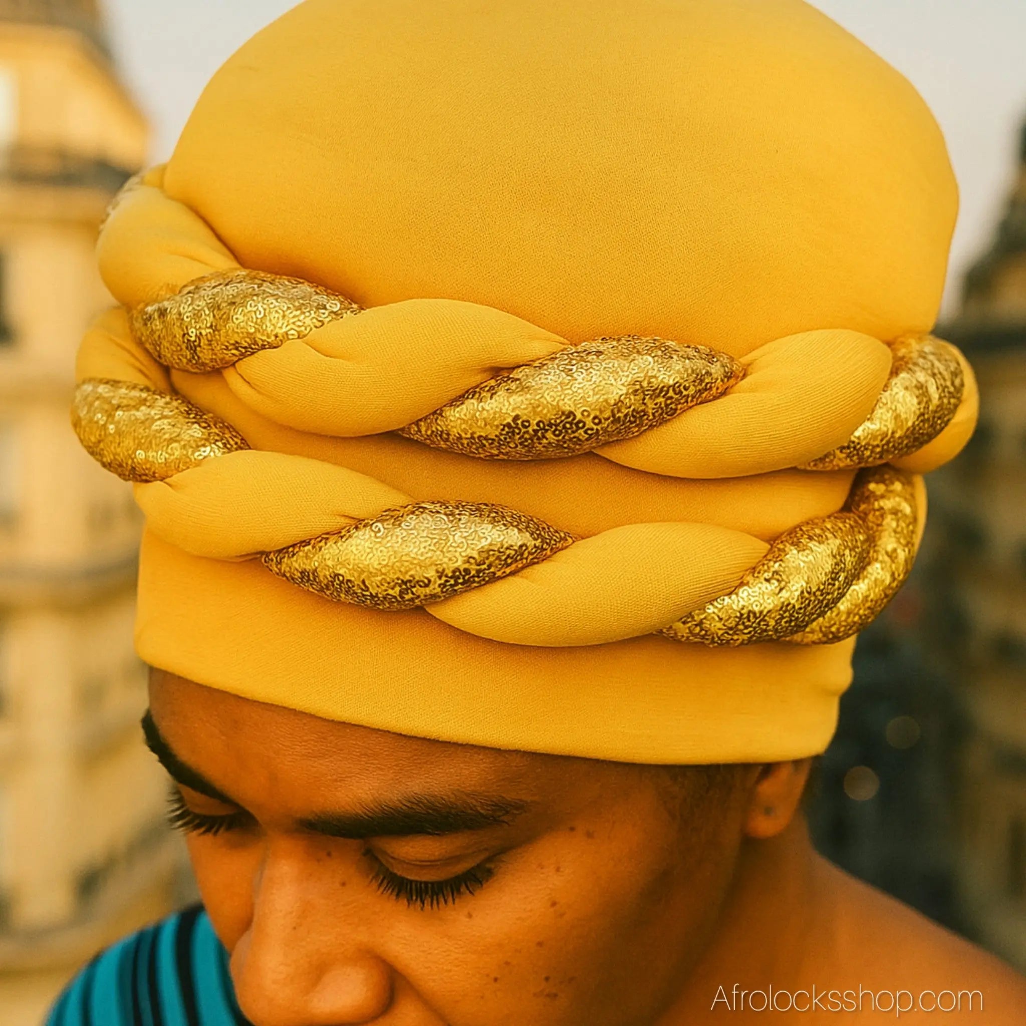 Turban_torsade_africain_pret_a_porter_jaune - Afro Locks Shop