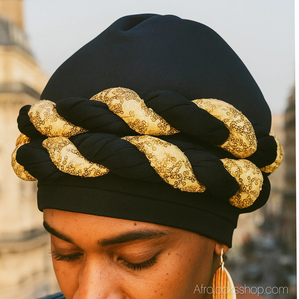 Turban_torsade_africain_pret_a_porter_noir - Afro Locks Shop