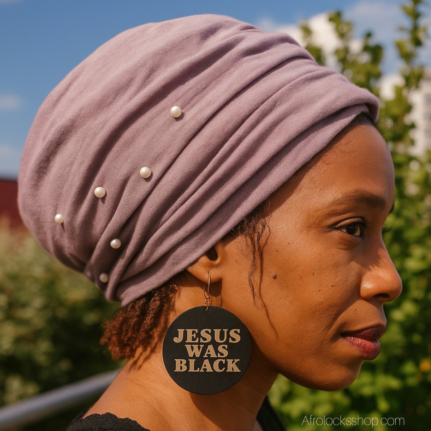 Boucles bois “Jesus Was Black” – 6 cm de diamètre - recto/verso