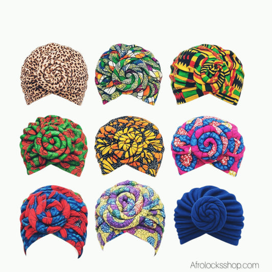 Turban pré-attaché “Rosace” – 13 coloris – Stretch, 100 % polyester 🌸