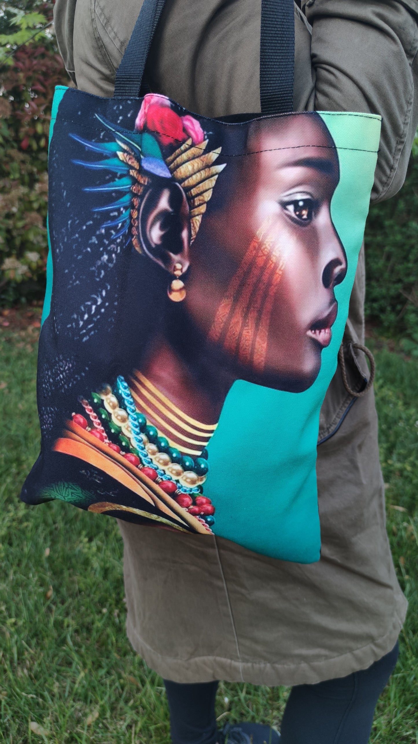 Shopper bag afro - fourre-tout visage de femme noire Lauryn Hill vitiligo tribal-SQ2904937