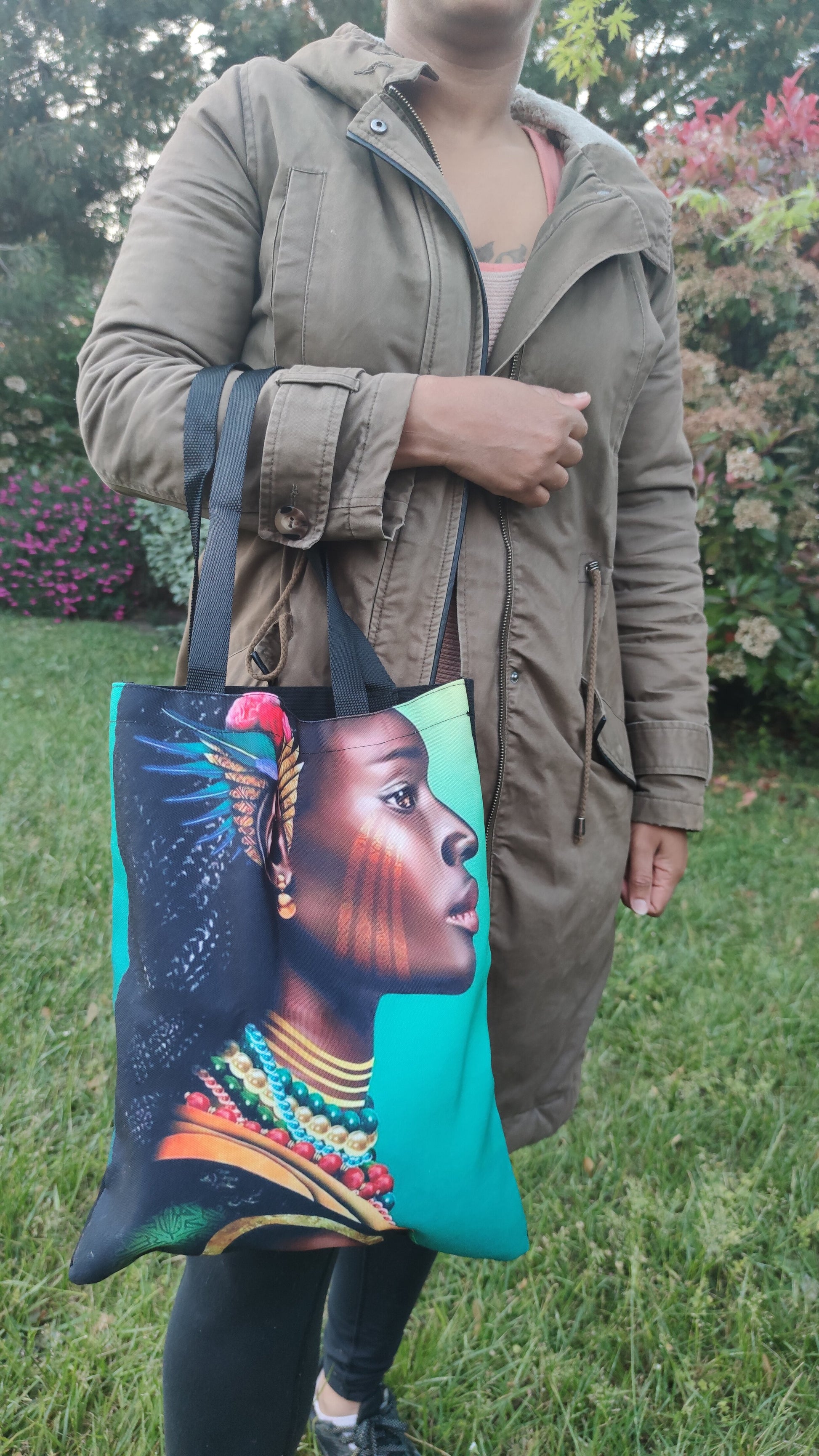 Shopper bag afro - fourre-tout visage de femme noire Lauryn Hill vitiligo tribal-SQ2904937