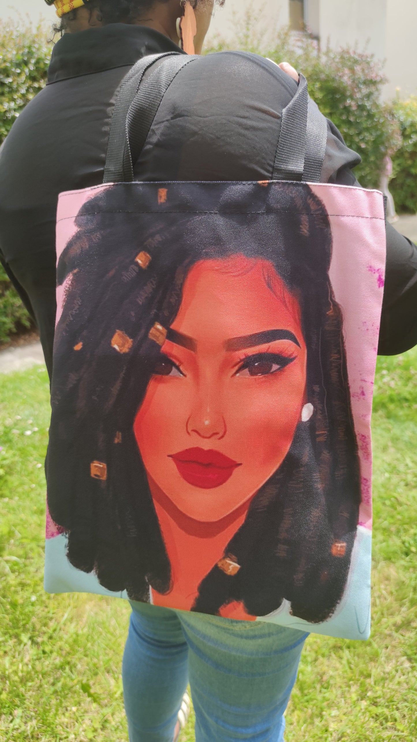 Shopper bag afro - fourre-tout visage de femme noire Lauryn Hill vitiligo tribal-SQ2904937