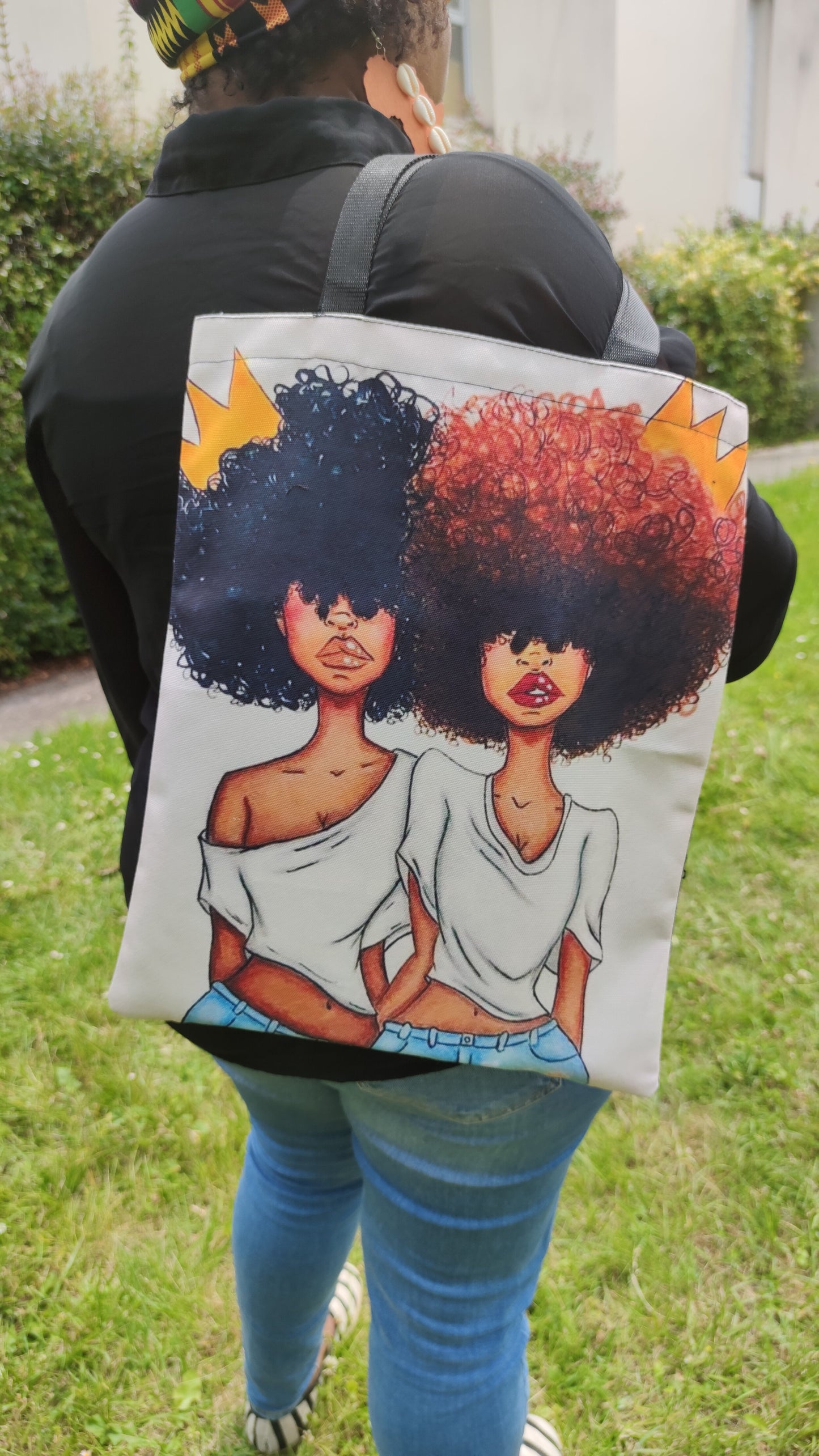 Shopper bag afro - fourre-tout visage de femme noire Lauryn Hill vitiligo tribal-SQ2904937