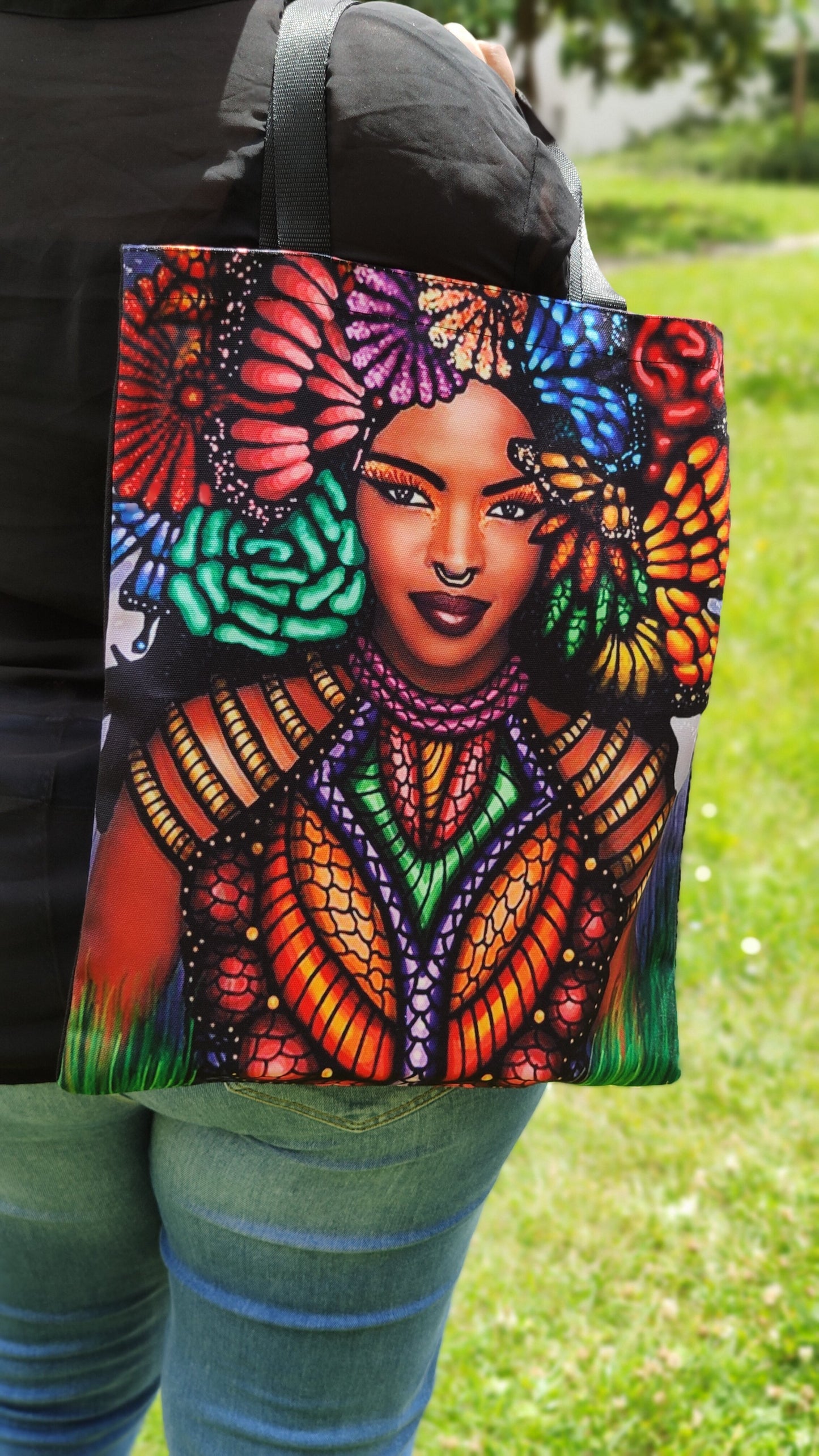 Shopper bag afro - fourre-tout visage de femme noire Lauryn Hill vitiligo tribal-SQ2904937