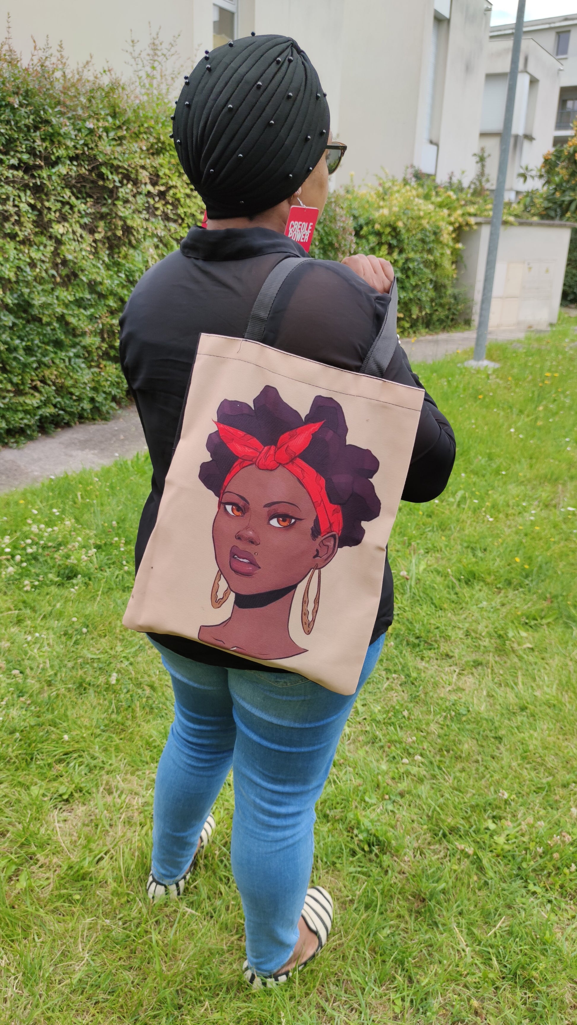 Shopper bag afro - fourre-tout visage de femme noire Lauryn Hill vitiligo tribal-SQ2904937
