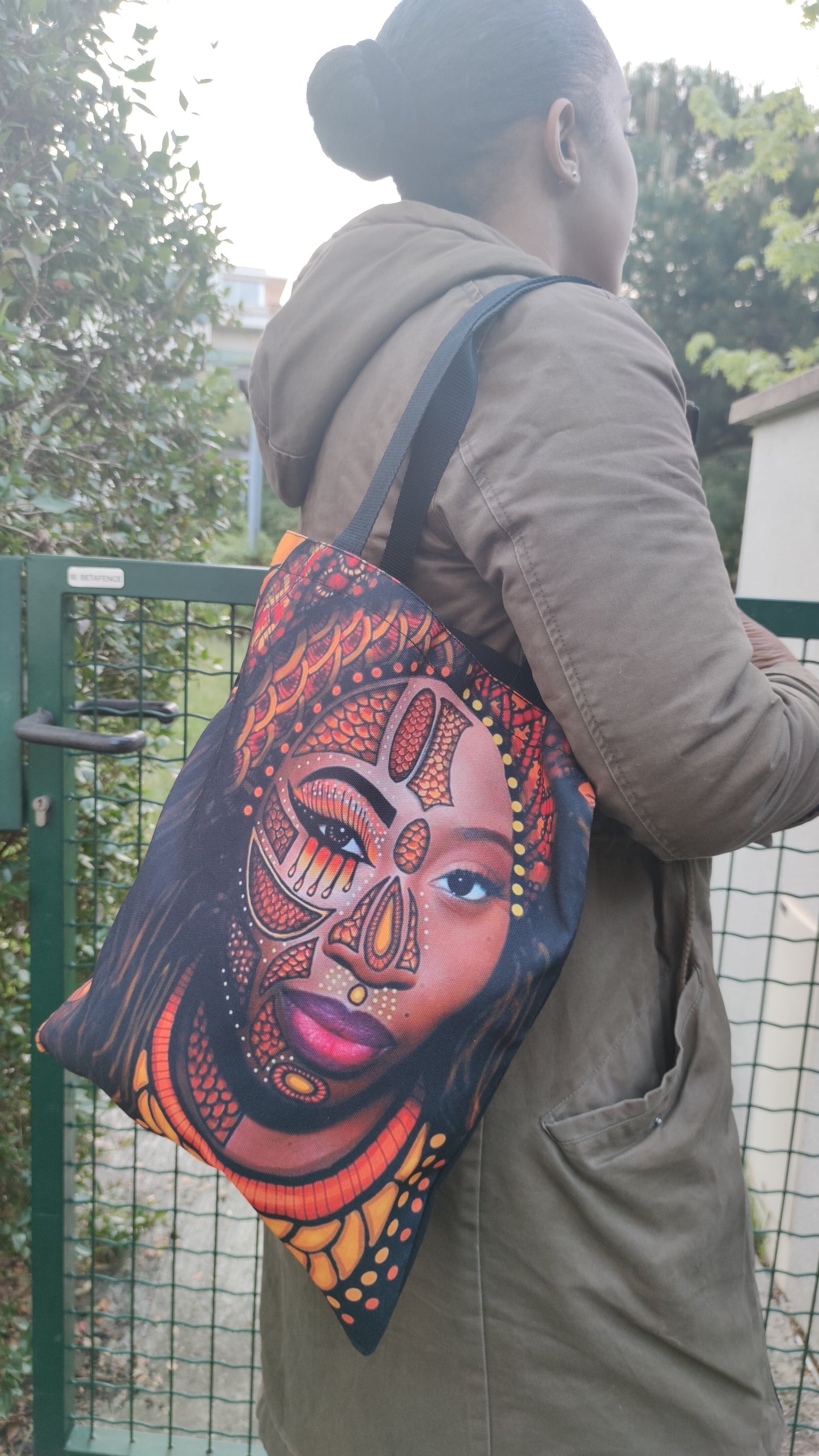 Shopper bag afro - fourre-tout visage de femme noire Lauryn Hill vitiligo tribal-SQ2904937