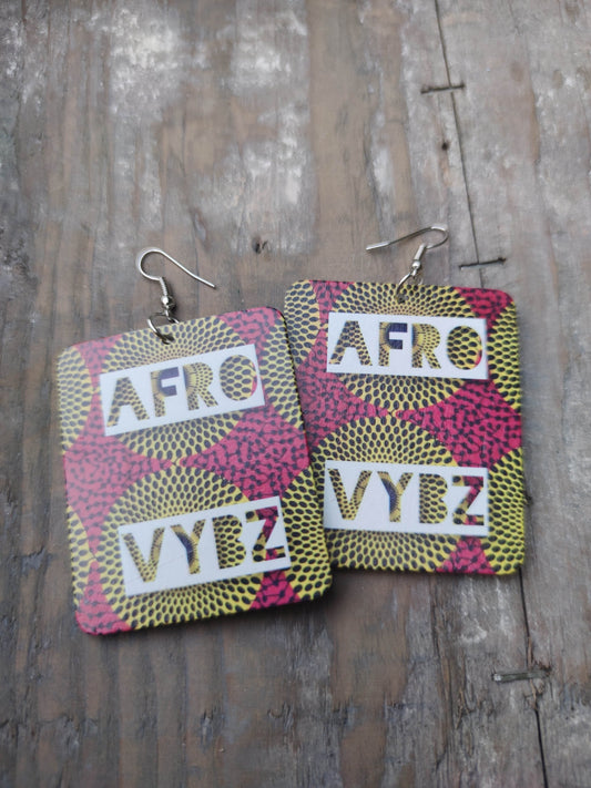 Boucles d'oreilles Afro Vybz - imprimé africain ethnique wax en bois rectangle