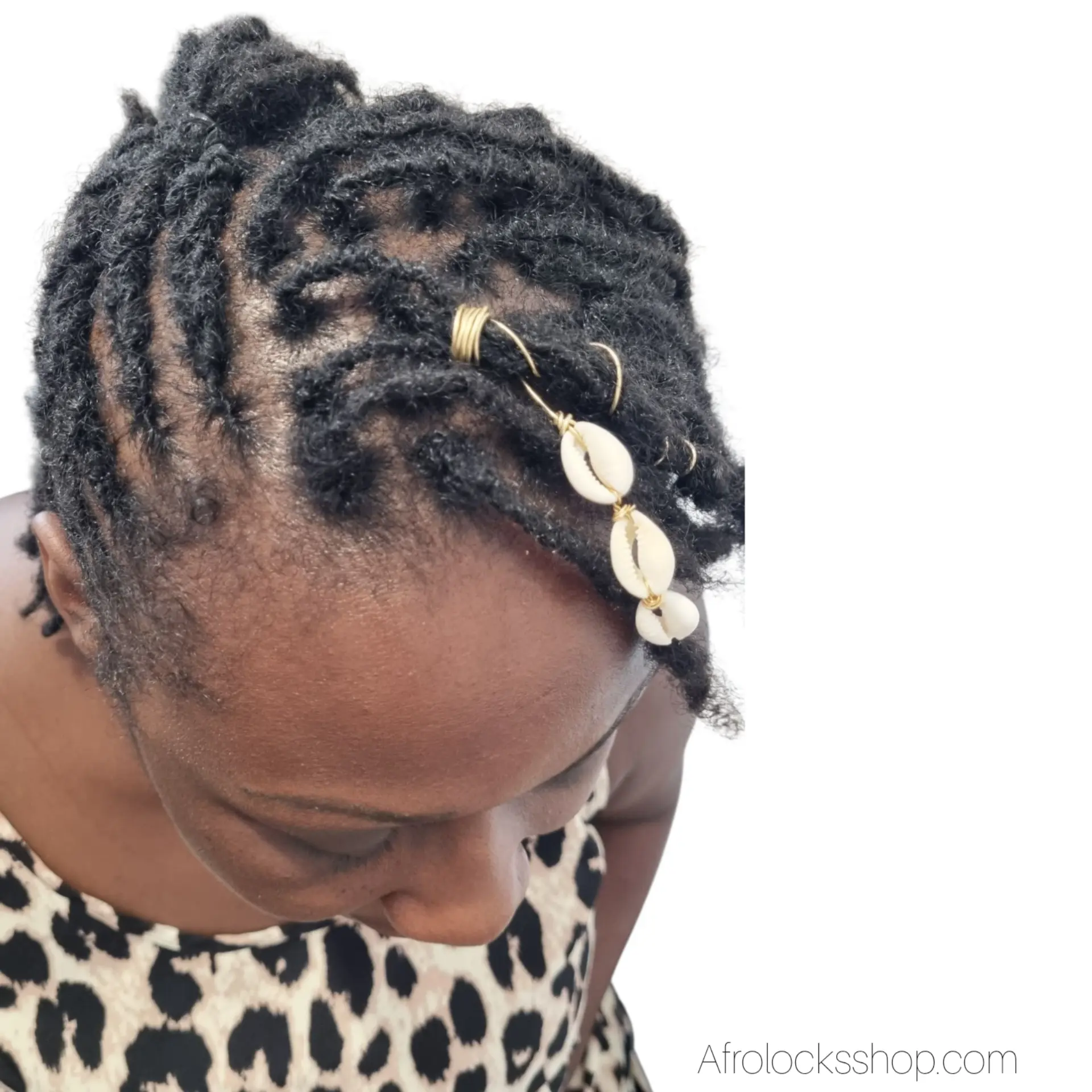 bijoux-sisterlocks-enroule-dore-cauris - Afro Locks Shop