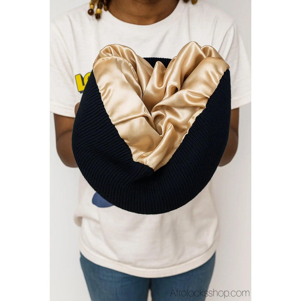 bonnet-hiver-noir-double-satin - Afro Locks Shop