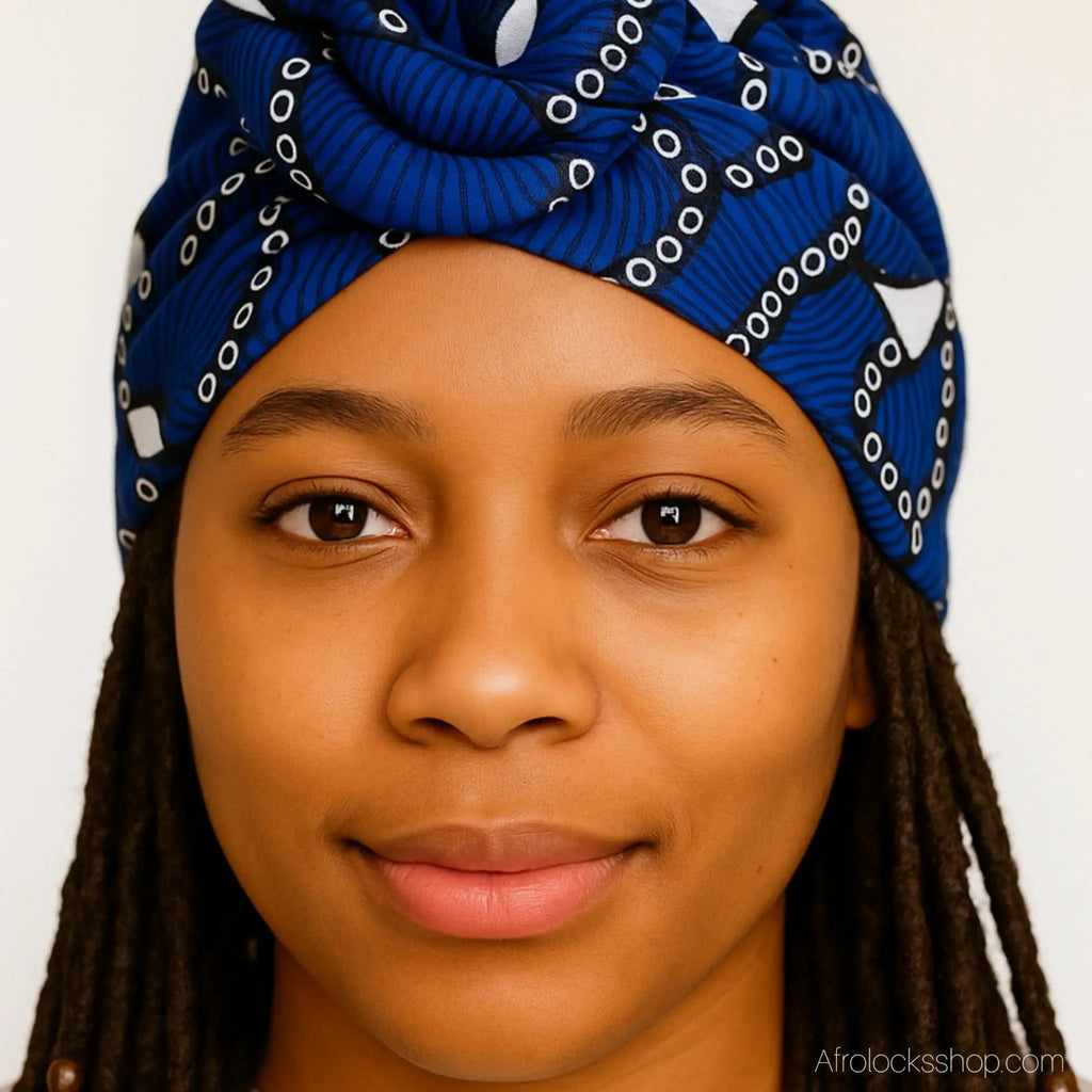 bonnet-satin-bleu-wax - Afro Locks Shop