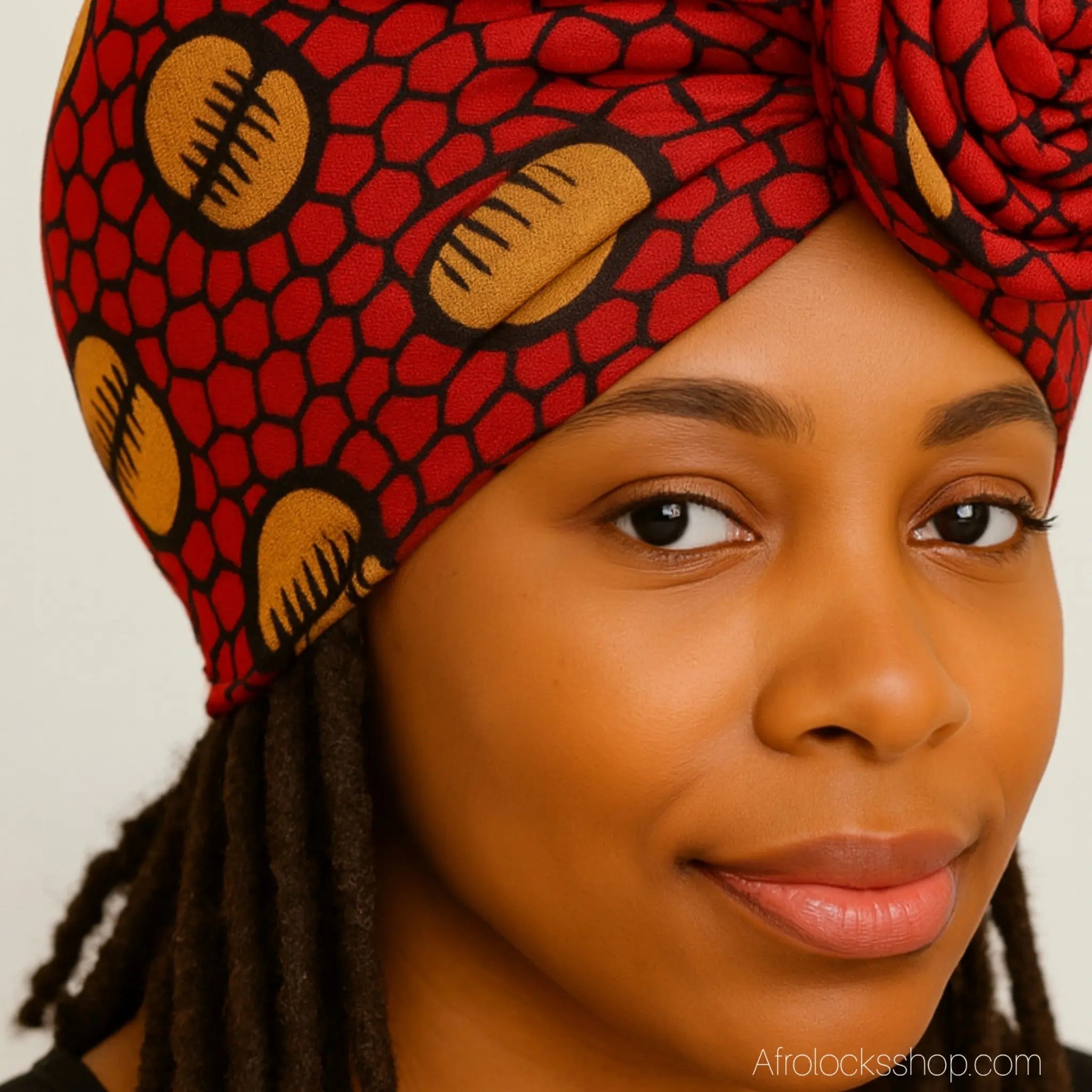 bonnet-satin-imprime-africain-rouge - Afro Locks Shop