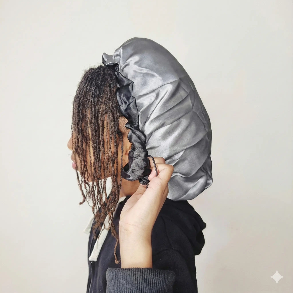 bonnet-satin-reversible-ajustable-noir - Afro Locks Shop