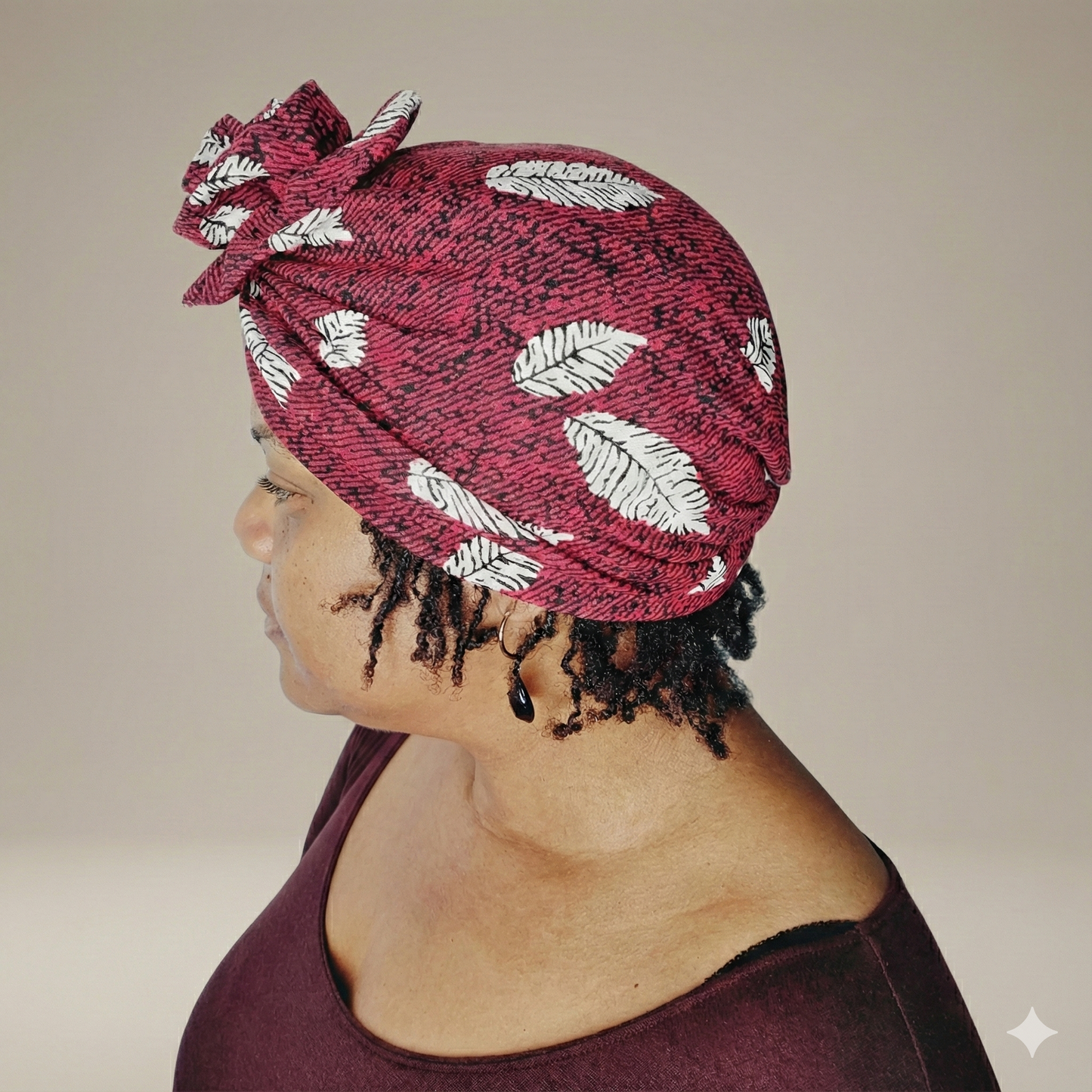 Turban bonnet fleur bordeaux