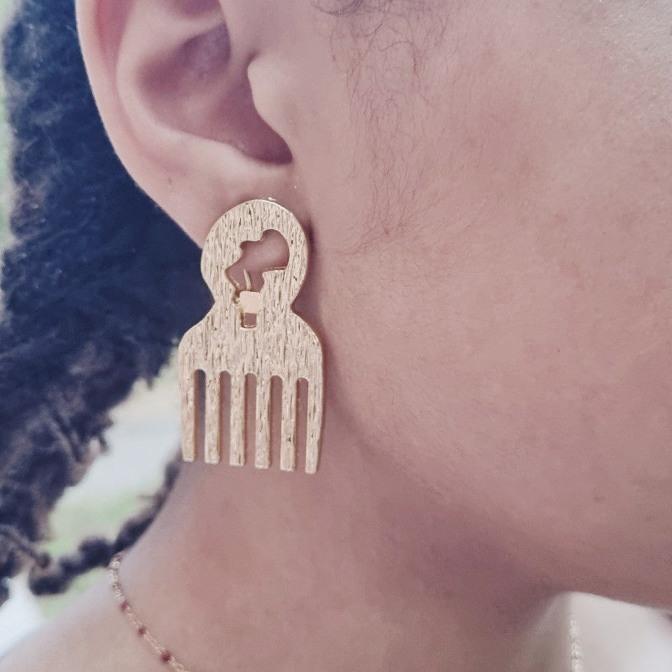 boucle d'oreille adinkra peigne beaute plaque or
