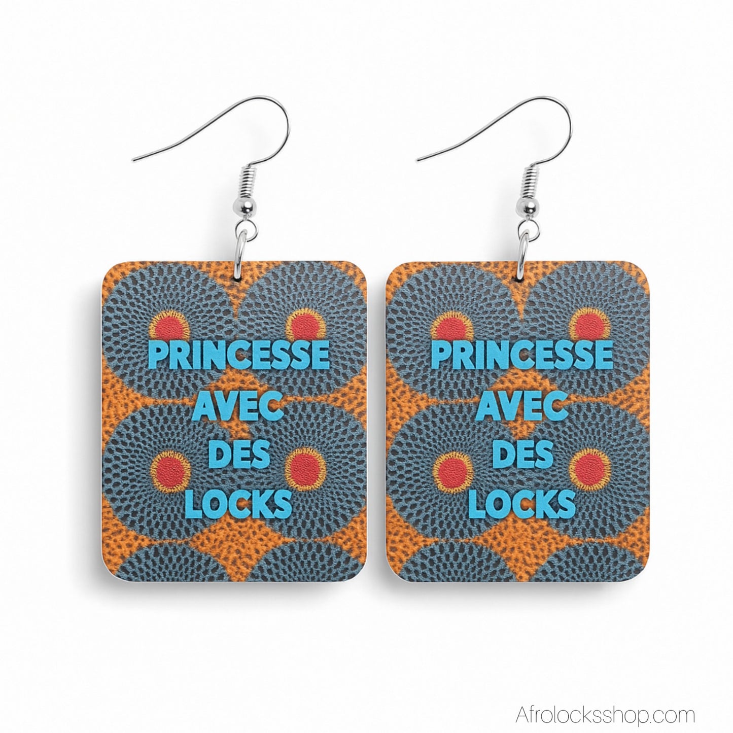 paire de boucles d'oreilles rectangle statement afro princesse avec des locks