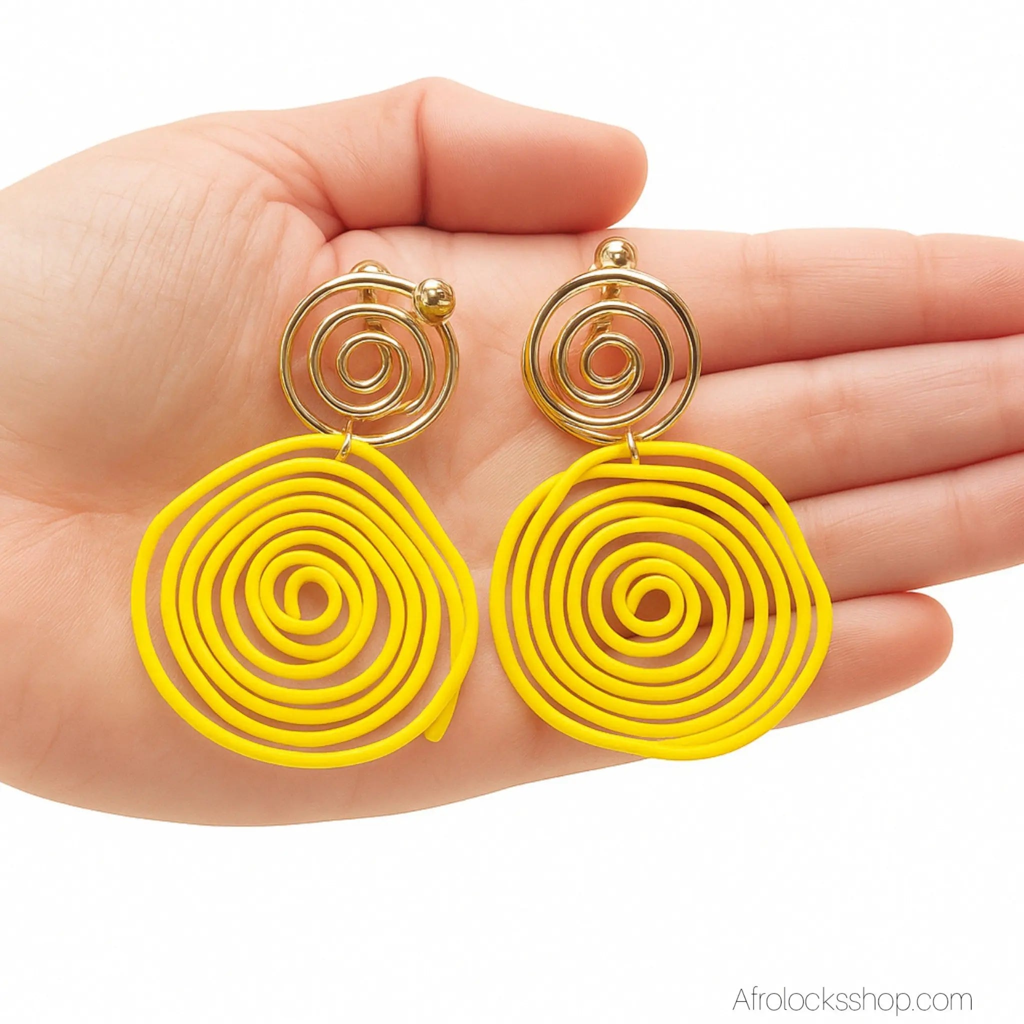 boucles-d-oreilles-spirale-dore-jaune-soleil - Afro Locks Shop