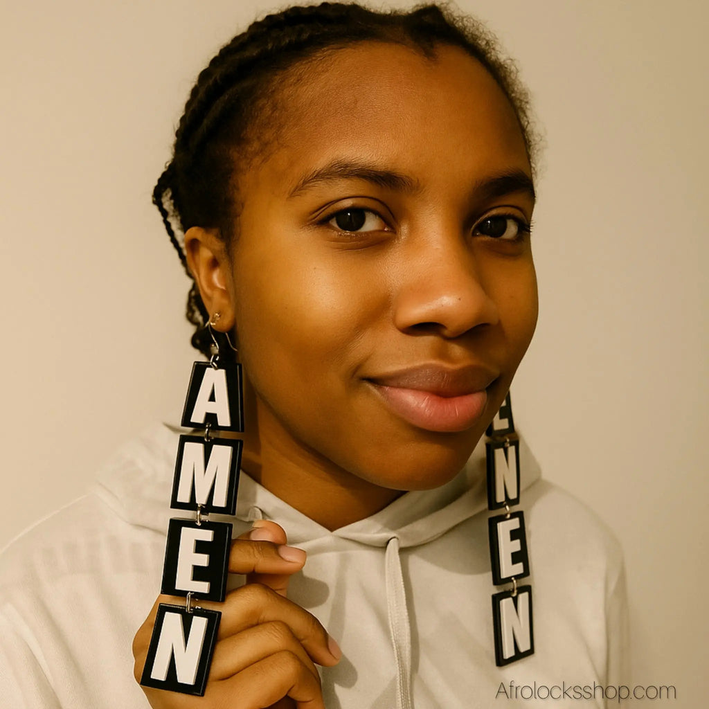 boucles-doreilles-pendantes-noir-blanc - Afro Locks Shop