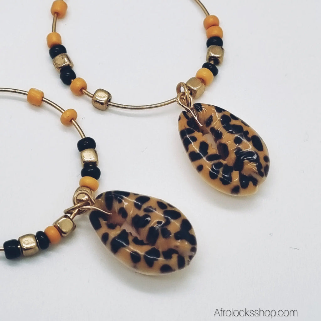boucles-oreilles-leopard-coquillage - Afro Locks Shop