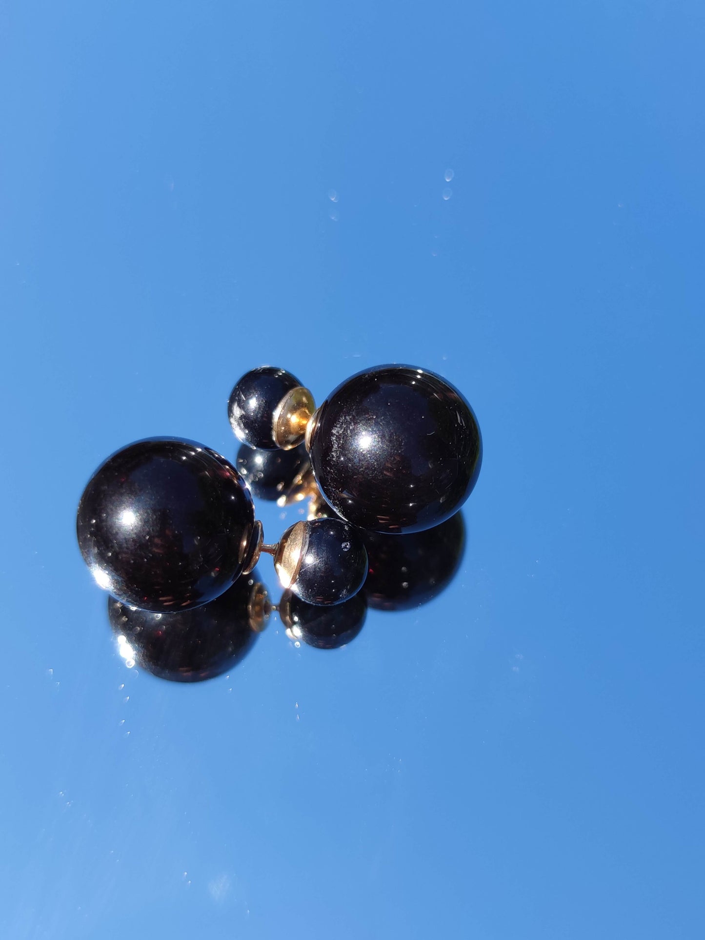 Boucles d'oreilles double face goujon - boules style tribal orange noir blanc bleu-SQ5314599