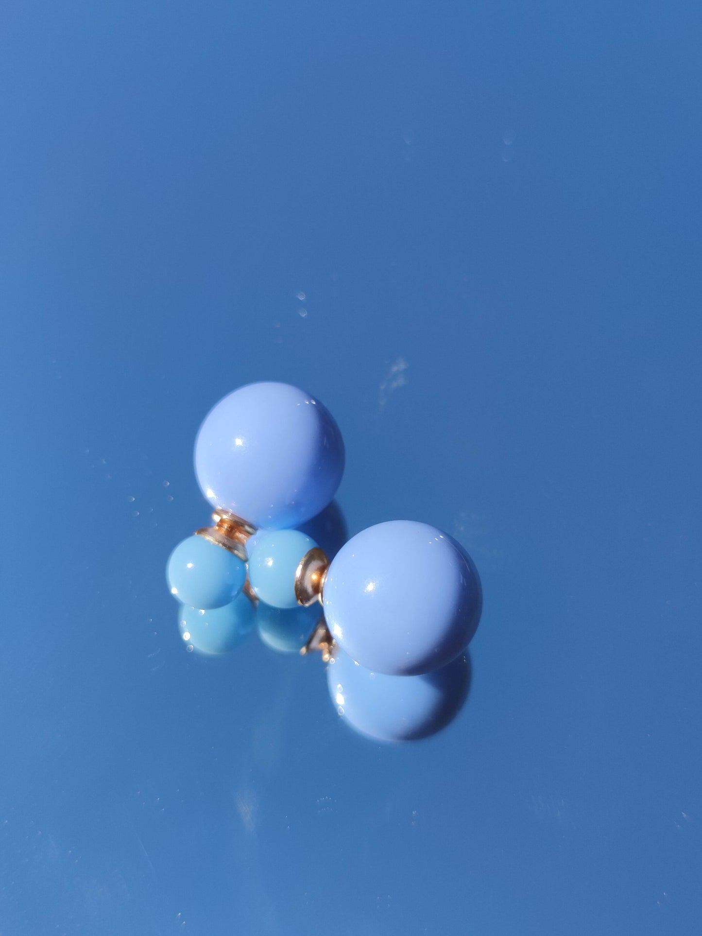 Boucles d'oreilles double face goujon - boules style tribal orange noir blanc bleu-SQ5314599