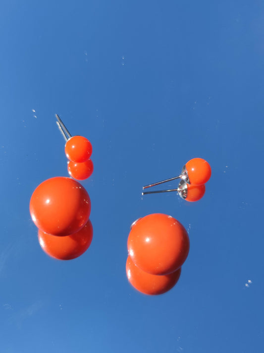 Boucles d'oreilles double face goujon - boules style tribal orange noir blanc bleu-SQ5314599