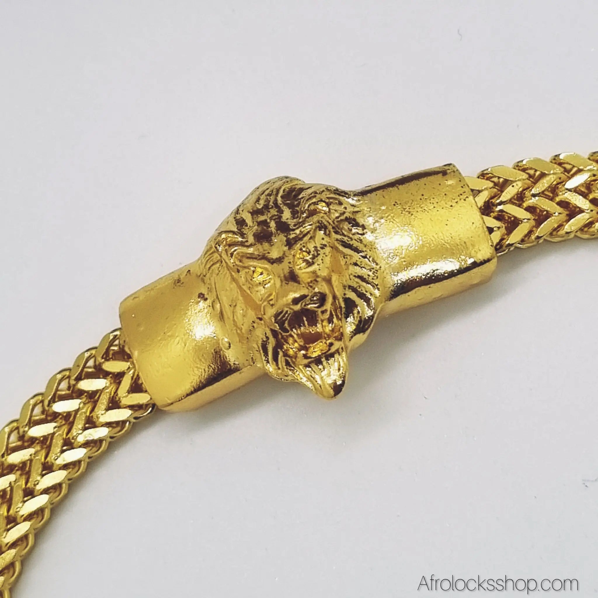 bracelet-tete-lion-hommes-dore - Afro Locks Shop