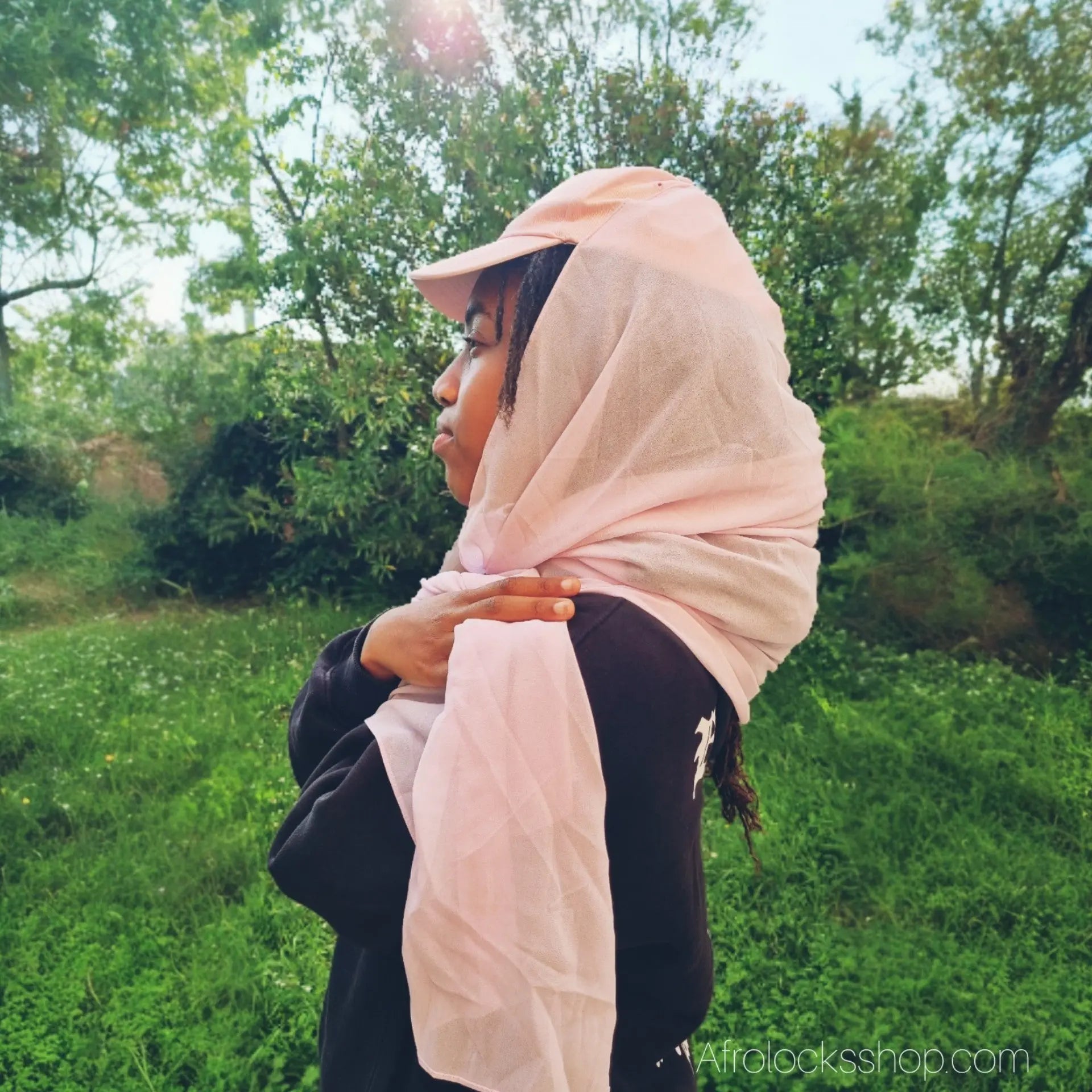 casquette-voile-mousseline-rose - Afro Locks Shop