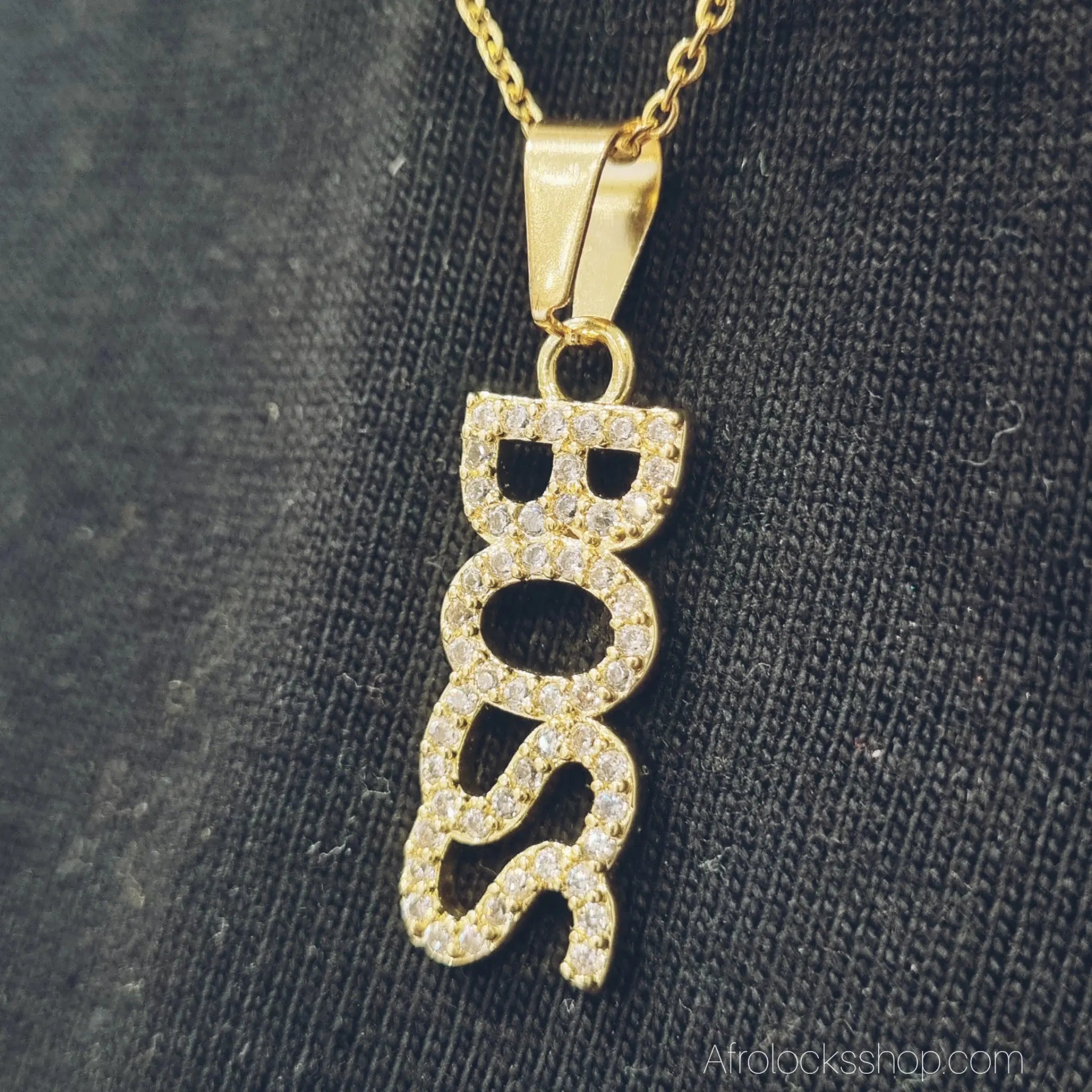 chaine-pendentif-statement-boss-strass - Afro Locks Shop